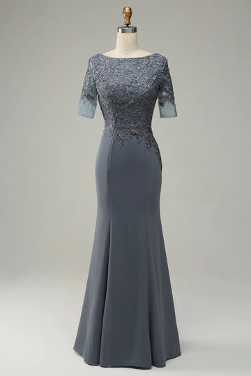 Grey Mermaid Chiffon Appliques Mother of Bride Dress